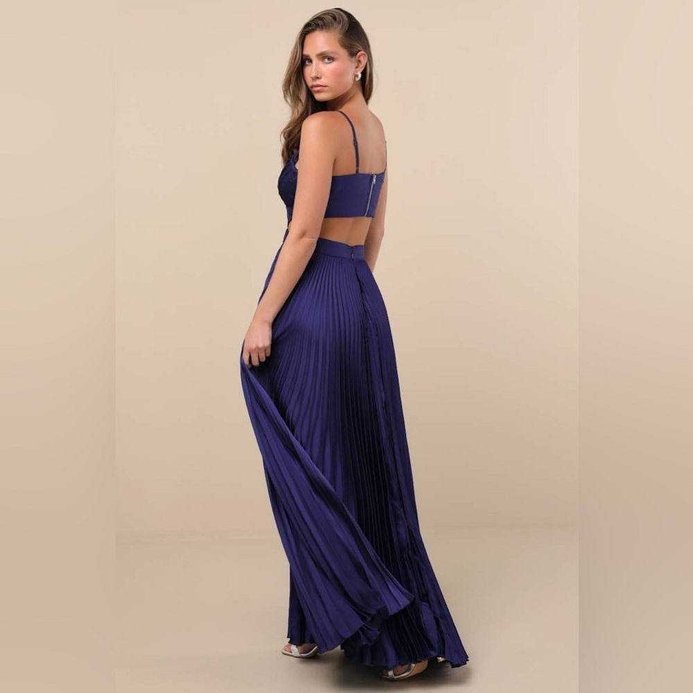 Lulus Got the Glam Navy Blue Pleated Cutout Maxi Dress - Picture 2 of 14